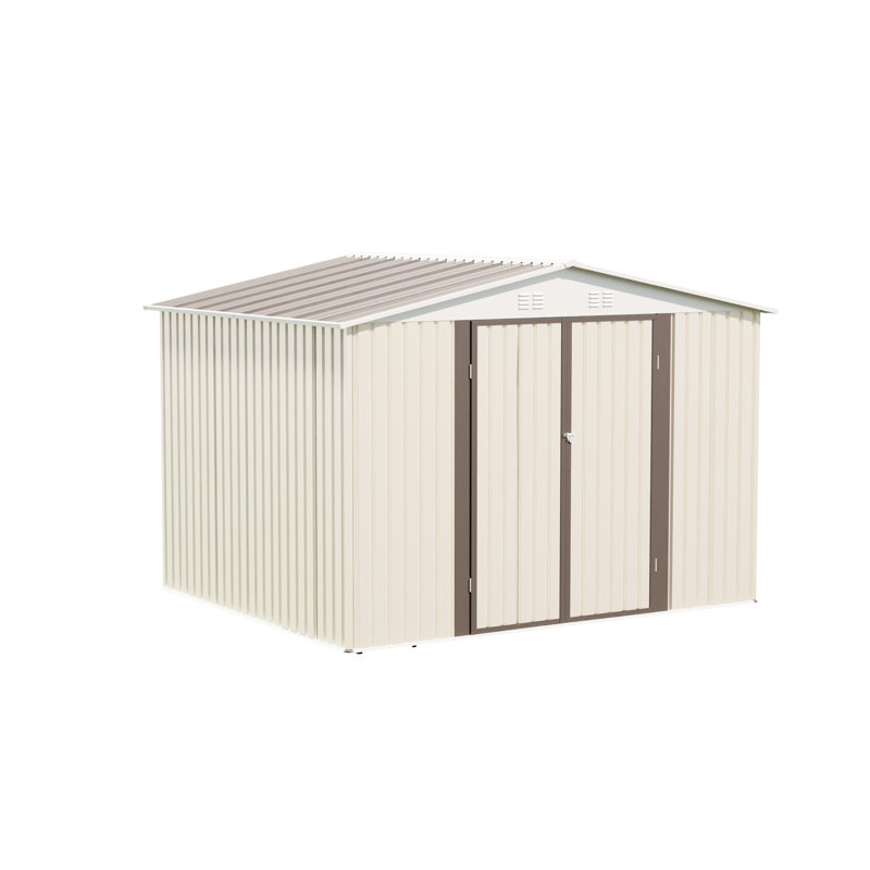 10x8 Feet Outdoor Storage In Cream White, Garden Shed With Aluminum Alloy Frame, Hinge Door And Foundation For Big Tool Building Room Shed, White Door, Air Circulation