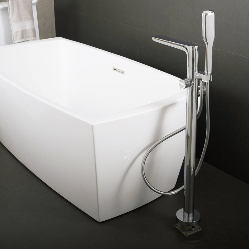 Garniture de robinet de baignoire autoportante à fixation au sol à poignée simple avec douche à main chaude