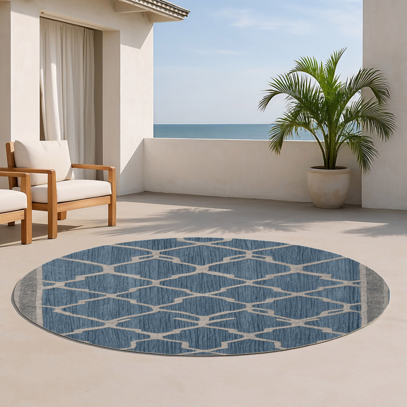 Tapis gris intérieur et extérieur Trellis, Rond 5 pi
