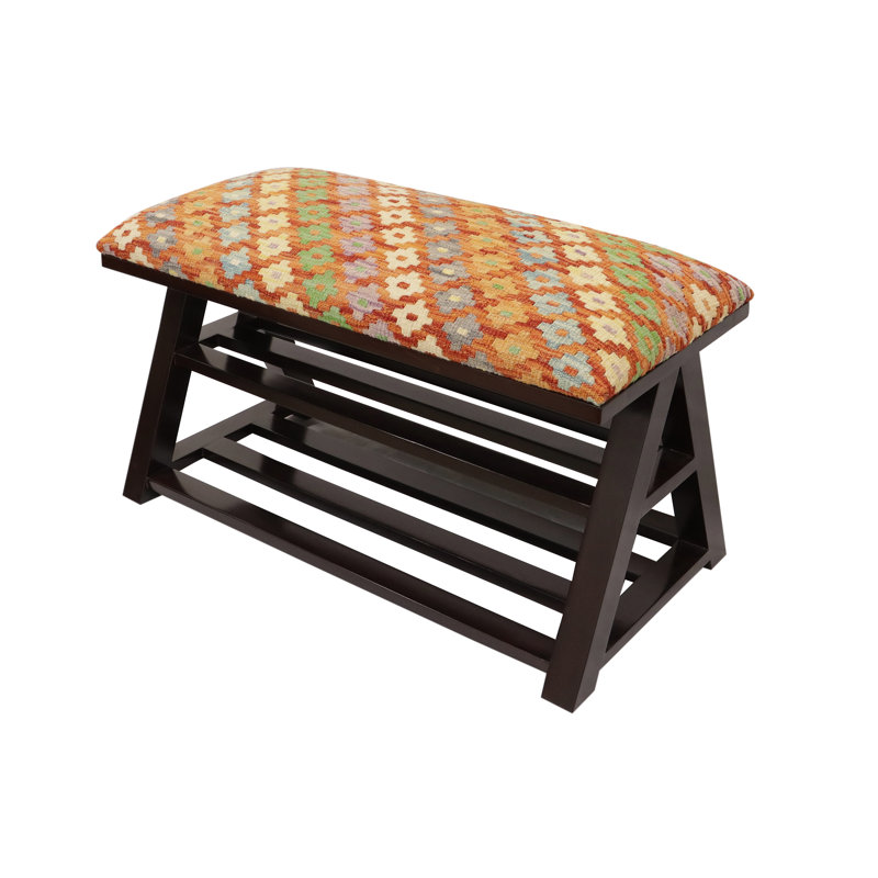 Banc de rangement rembourré avec tablettes