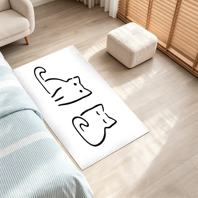 Tapis d'intérieur noir de style zen traditionnel japonais lavable à la machine et à encre de chat minimaliste