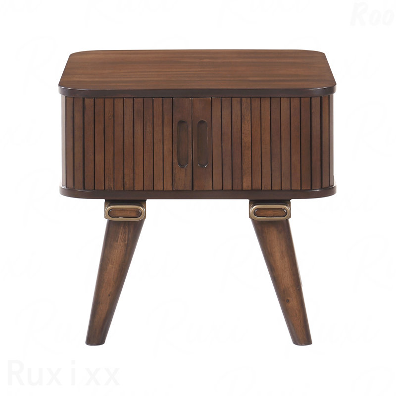 Table de bout avec rangement 1pc et finition noyer avec portes tambour