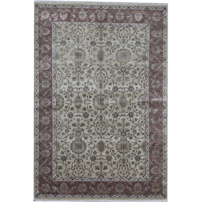 Shamas Oriental Area Rug in Cream/Purple/Green/Ivory