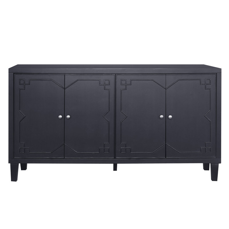 Armoire décorative à 4 portes, rangement pour buffet en bois, noir mat, pour la cuisine, l'armoire de rangement, le buffet de porte fonctionnelle et la salle à manger, finition noire