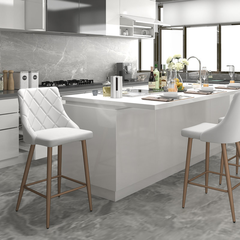 Tabouret de comptoir 26 po Bak, Blanc, Chrome chrome