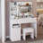 41" Large Size Left Drawer Desktop Vanity Table With Cushioned Stool Dresser Set,2 AC Outlets And 2 USB Ports Power Station,Hair Dryer Stand,Extra-Large Touch-Control Led Mirror,3-Switching-1131368643