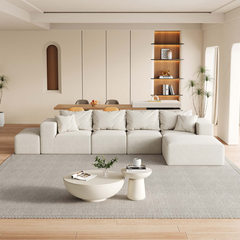 Ensemble de canapé modulaire rembourré moderne sans os, canapé modulaire en L de 132 po avec 6 coussins, canapé-lit combiné gratuit