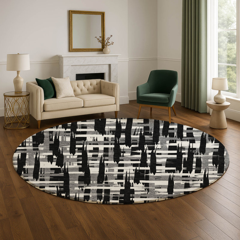 Premium Machine Washable Chelston AMF1849 Stripes Rug, Round 8'