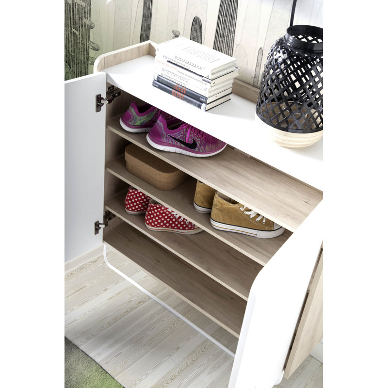 15 Pair Shoe Storage Cabinet, Light Oak/White