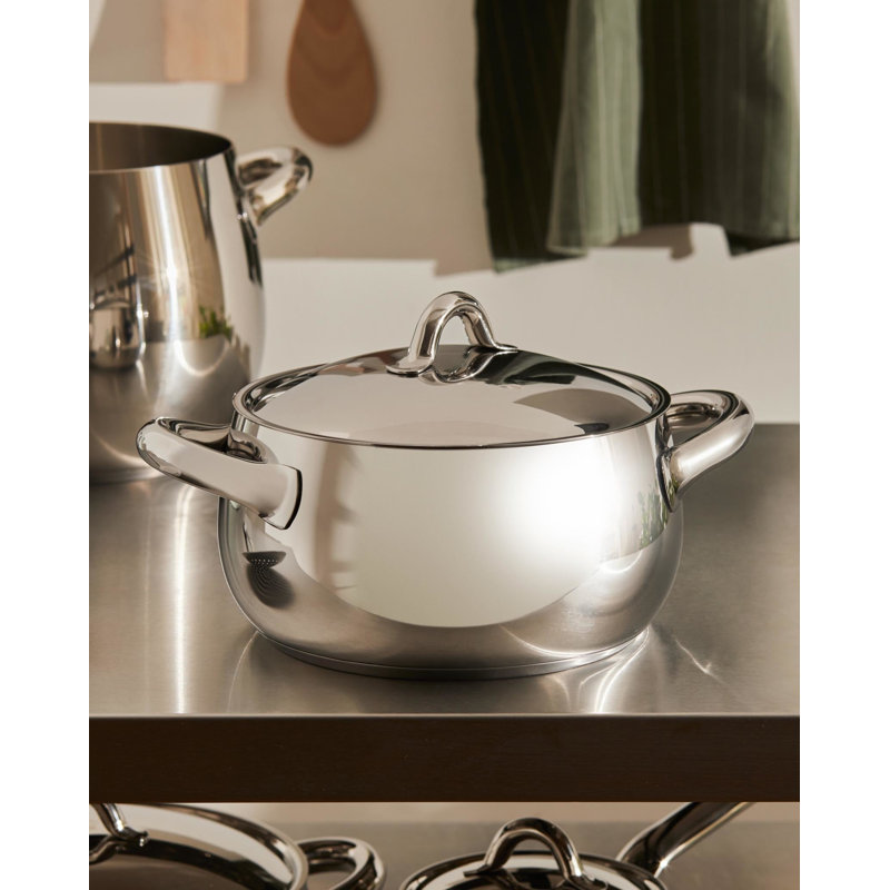 Small Mirror Polished Stainless Steel Casserole with Handles