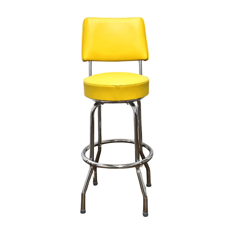 Retro Home Single Ring Upholstered Swivel Bar & Counter Stool with Back, Yellow, Bar Stool (30" Seat Height)