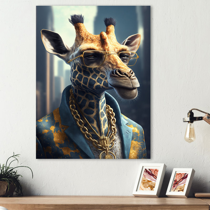 Girafe Ganster - Impression sur toile, H 40 po x l 30 po x P 1,5 po, Toile tendue