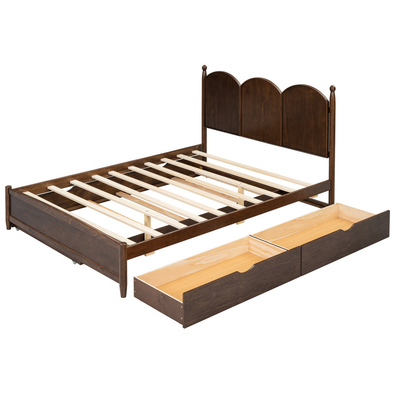 Grand lit plateforme en noyer avec fonction attrayante et lit gigogne simple TG, Noyer
