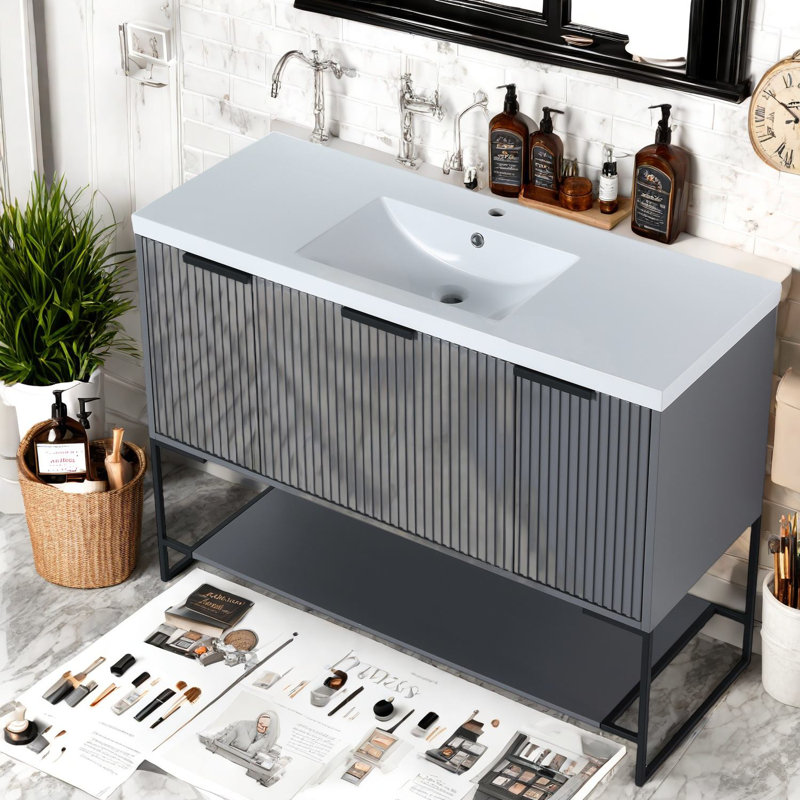 Meuble-lavabo spacieux avec évier en résine