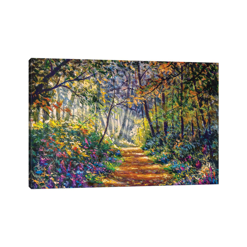 Sunny Footpath Road In Forest Park by Valery Rybakow - Wrapped Canvas Print, 66.04cm H x 101.6cm W x 3.81cm D