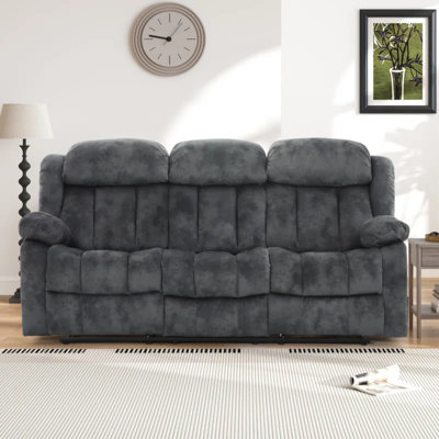 3-Piece Modern Skin-Friendly Microfiber Manual Living Room Set With Massage Heated Recliner & Manual Loveseat & Sofa