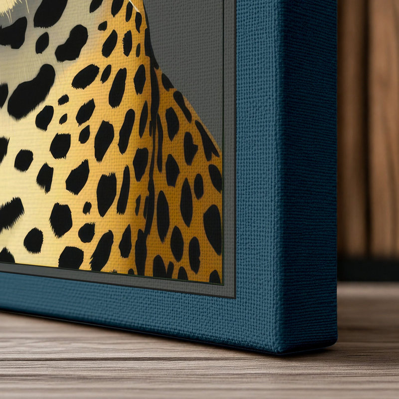 Leopard Gaze Modern 1 Piece Wrapped Canvas Wall Art, 36x24 - 91.4 x 61.0 cm, Teal Border