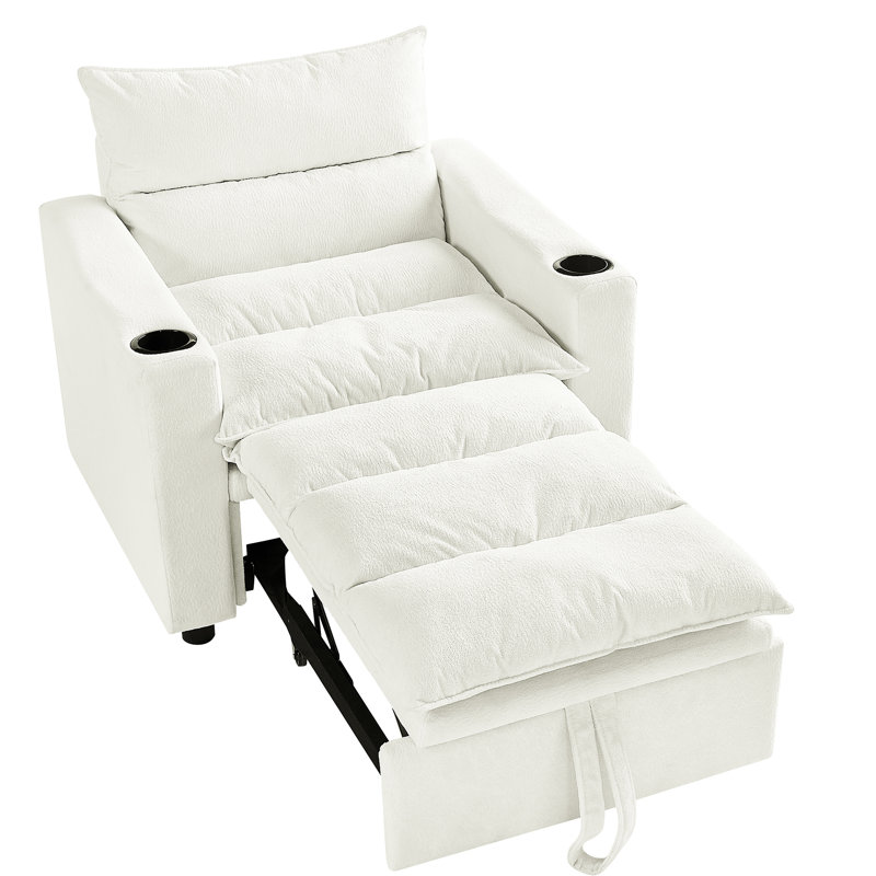 31 Convertible Adjustable Sleeper Chair Bed With Beige Velvet For Small Apartment Space, Frame, Comfortable Strong, Beige