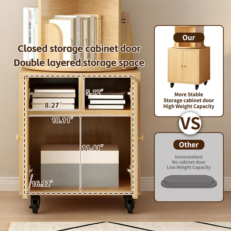 Rotating Bookshelf, 360 Degree Display 5 Tier Corner Bookshelf With Drawer For Small Space, Floor Standing Bookcase Storage Rack, Wood Narrow Book Shelf Organizer For Bedroom, Living Room ( NW Color )