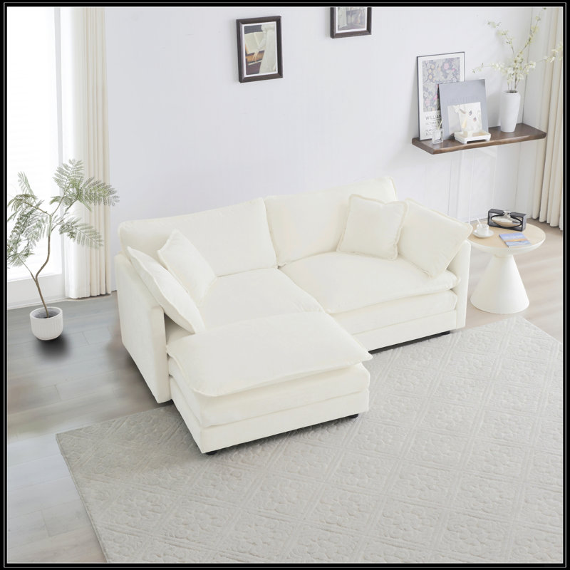 Canapé en chenille deux places avec 1 repose-pieds, Blanc
