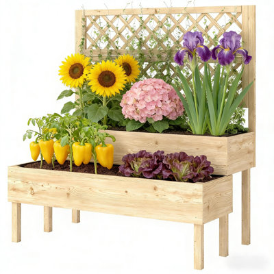 Patio Elevated Planter Box,Trellis Planter Box,Outdoor Raised Garden Bed