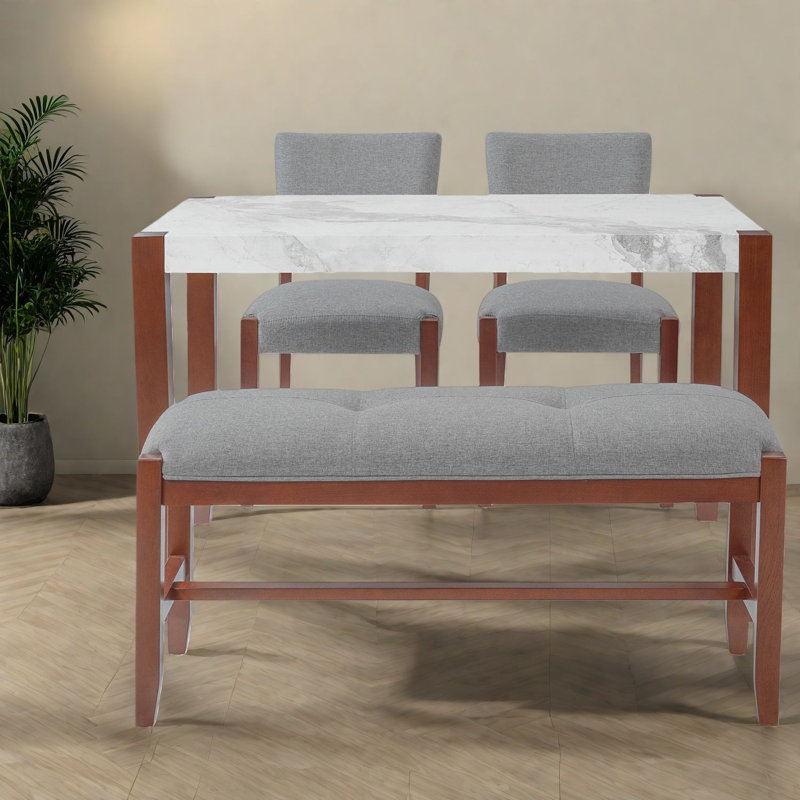 Ensemble de table de salle à manger gris compact, bois d'hévéa et marbre pour les maisons modernes