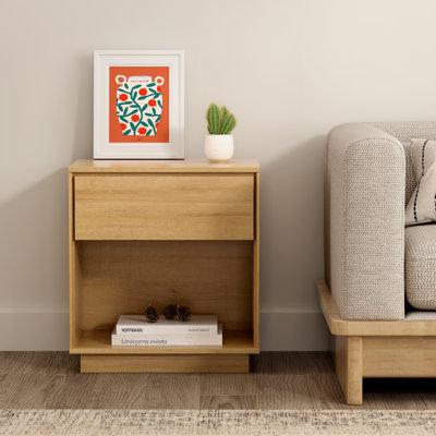 Table de chevet, table d'appoint en bois avec rangement et tablette ouverte