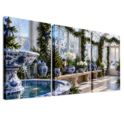 " Blue And White Fountain Nutcracker In Christmas " 3 Piece Art
