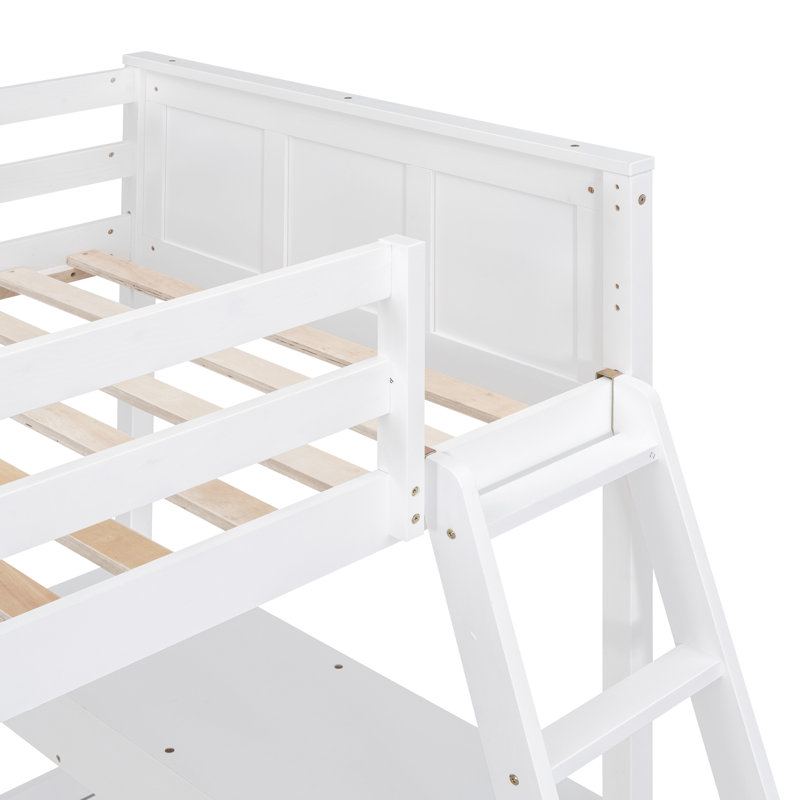 Lit superposé avec bureau, Blanc, Simple sur double