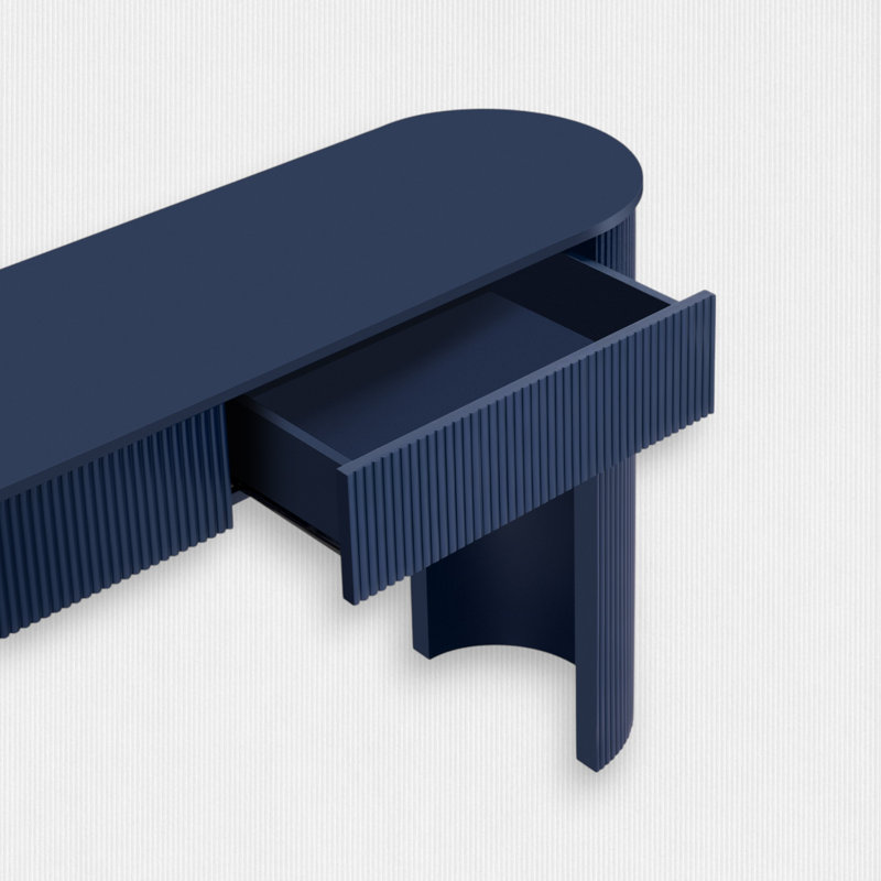 Modern 54" Console Table With Oval Top And 2 Drawers, Navy