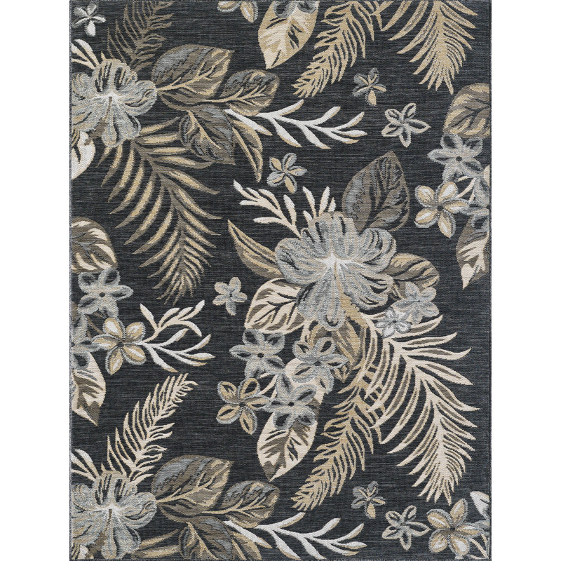 Dahlia Tropical Bouquets Machine Woven Performance Area Rug - Ivory/Brown - 7'10" x 10', 7'10" x 10'