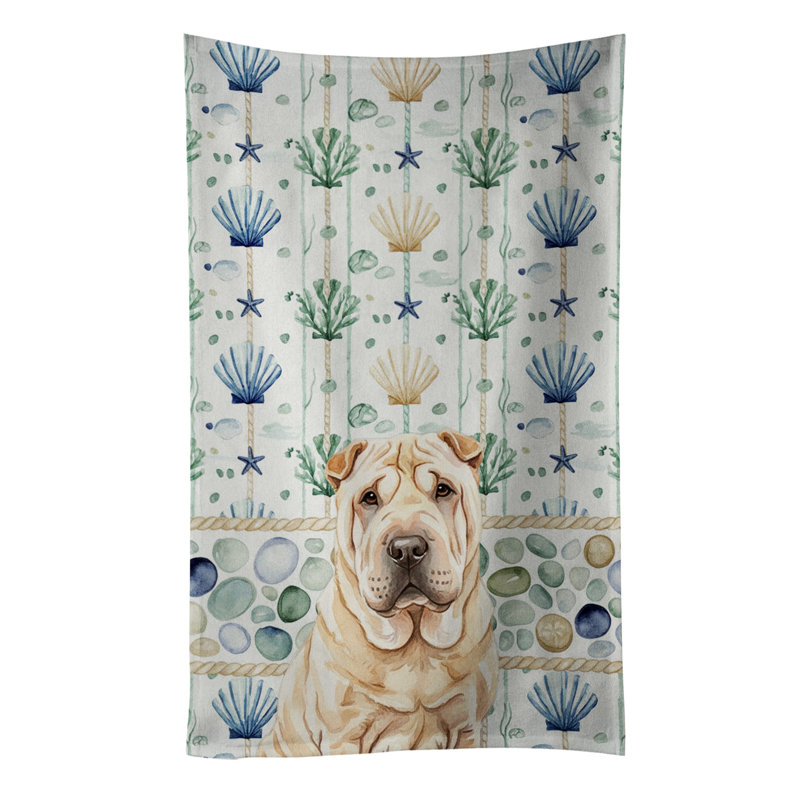 Shar Pei Coastal Sea Glass Kitchen Towel, Shar Pei