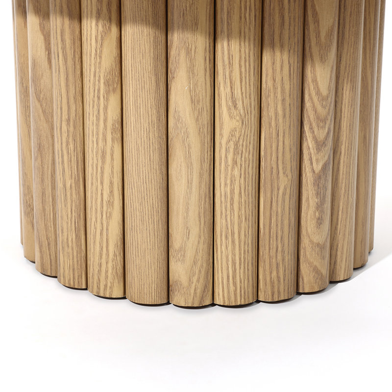 Crystopher Natural Wood Fluted Round Coffee Table