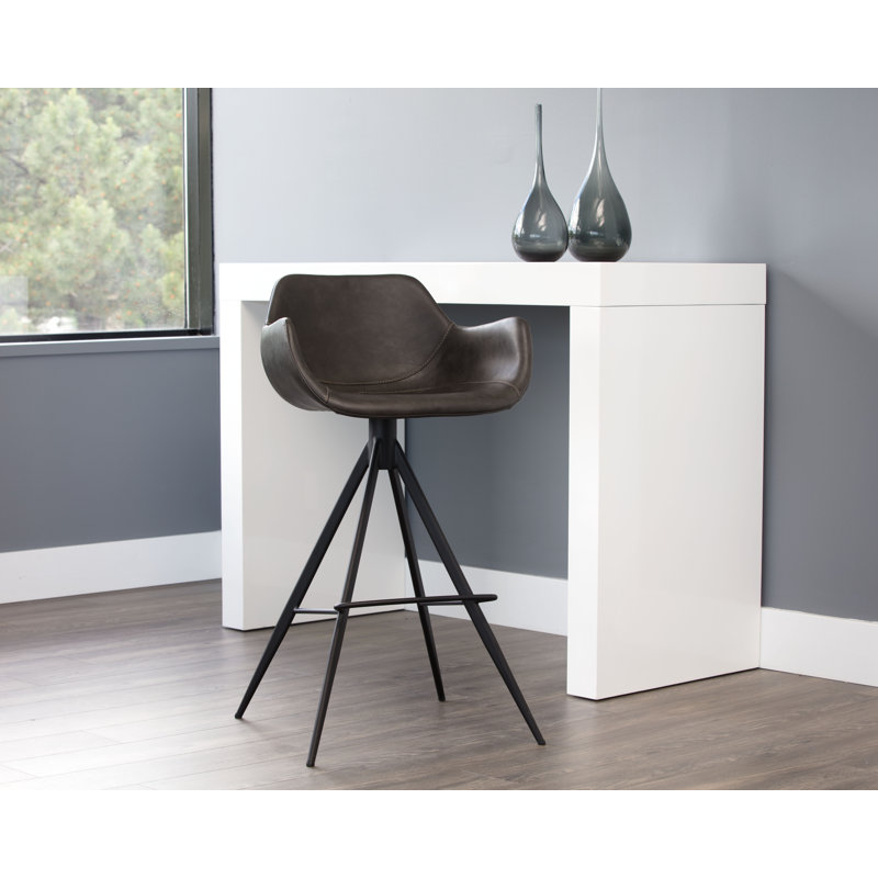 Owen Swivel Upholstered Stool with Metal Frame, Gray, Counter Stool (26" Seat Height)