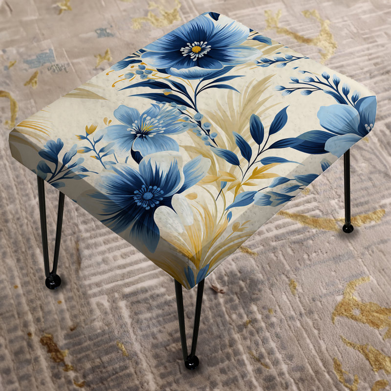 Repose-pieds bleu et blanc Retreat III - Floral