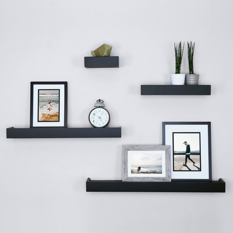 Array 4 Piece Floating Wall Shelves Set, Black