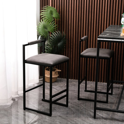 Counter Height (2Pcs), Gray Pu Upholstered With Metal Frame, Comfortable & Stylish For Home Decor 2 , Seats Legs, Versatile Different Settings