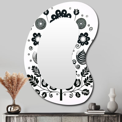 Miroir mural asymétrique à fleurs blanches magiques