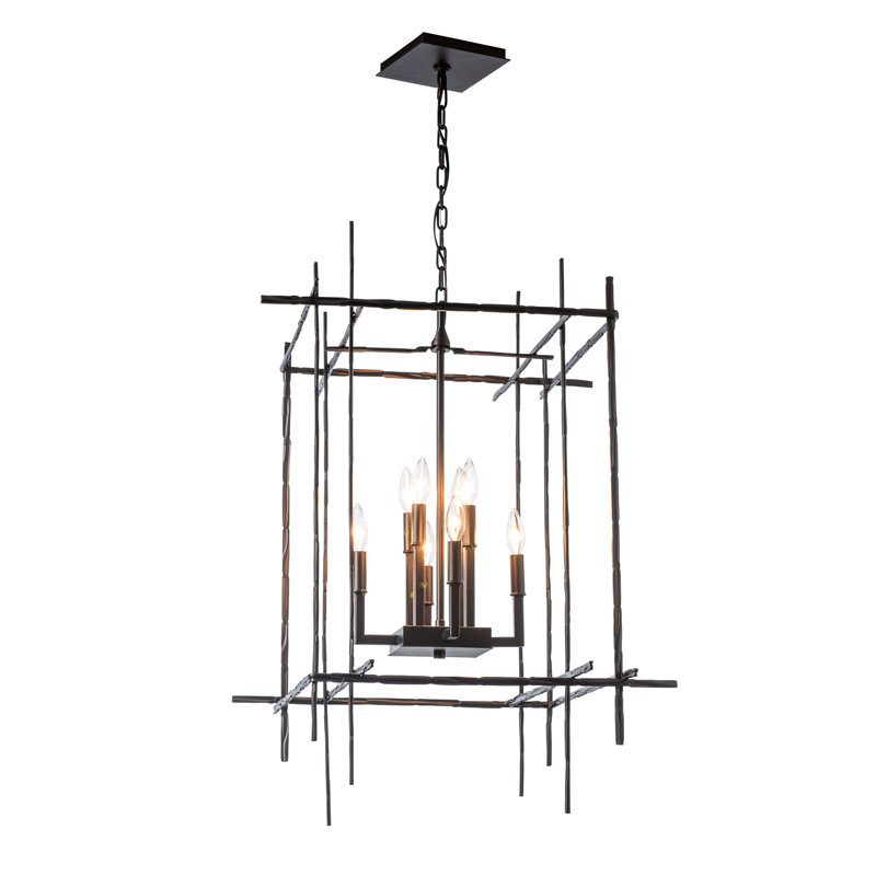 Lustre rectangulaire à 4 lumières Tura, Bronze huilé, Grand
