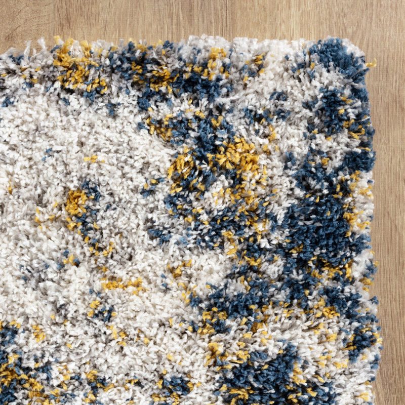 Tapis à poils longs bleu / or Ridley, Rectangle 7 pi 10 po x 10 pi