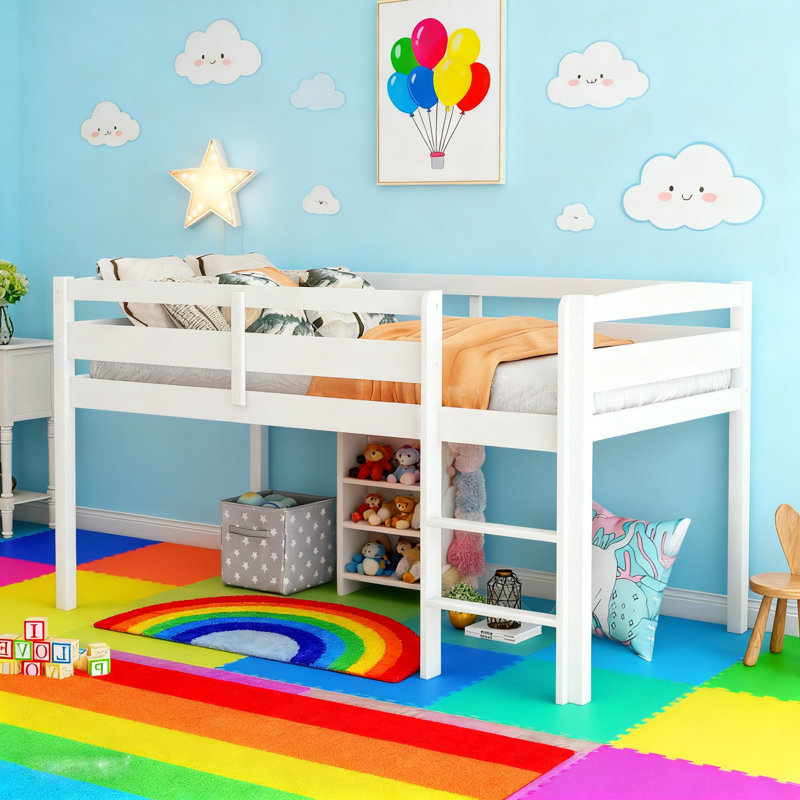 Twin Size Kids Solid Wood Loft Bed, White