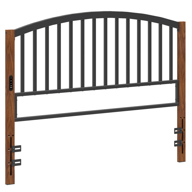 Arch Slats Metal Headboard, Wood Black, Full