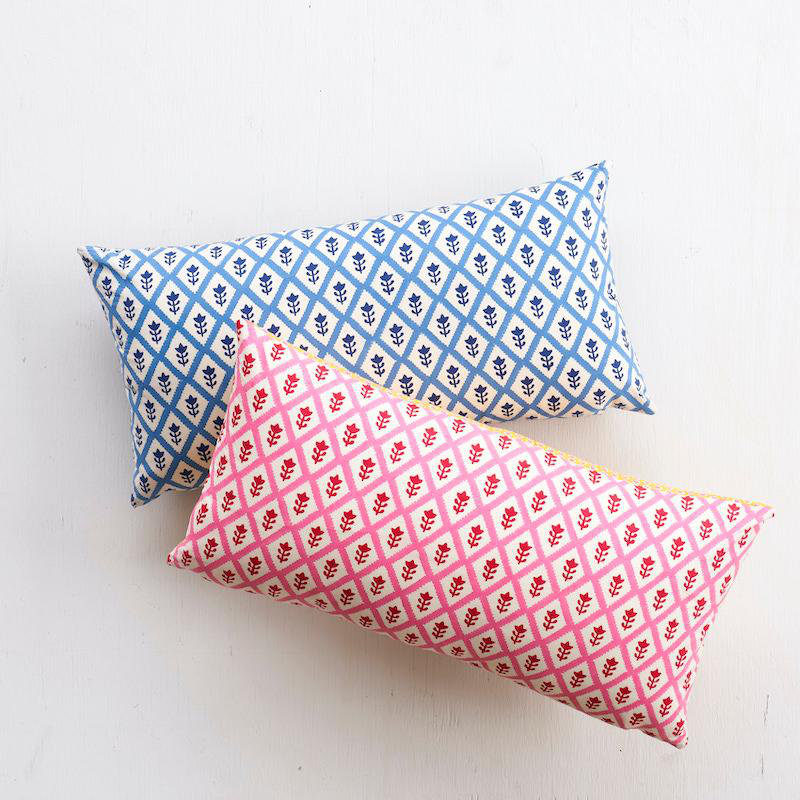 Bagru & Buti Pillow, 12" x 24", Pink/Yellow