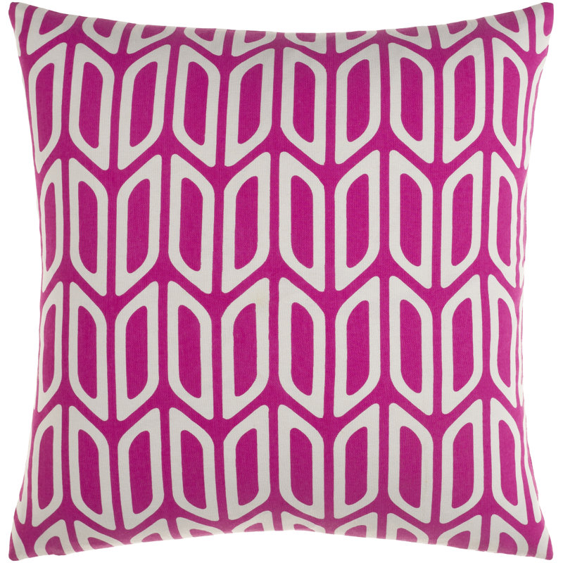 Housse de coussin carrée en coton à motif géométrique Trudy, Duvet / Plumes, Rose