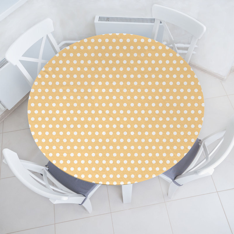 Ebern Designs Retro Fitted Round Tablecloth Orange White, 64.17" Round