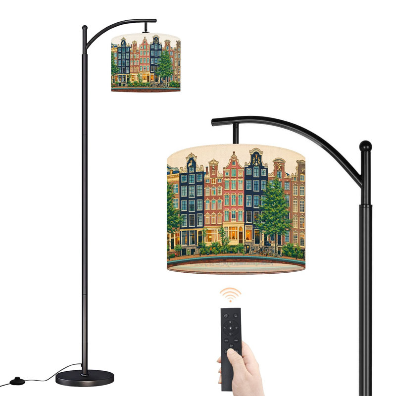 Lampe sur pied à arc avec abat-jour ajustable Amsterdam abrite une lampe sur pied 3 températures à intensité variable avec interrupteur au pied pour la chambre à coucher
