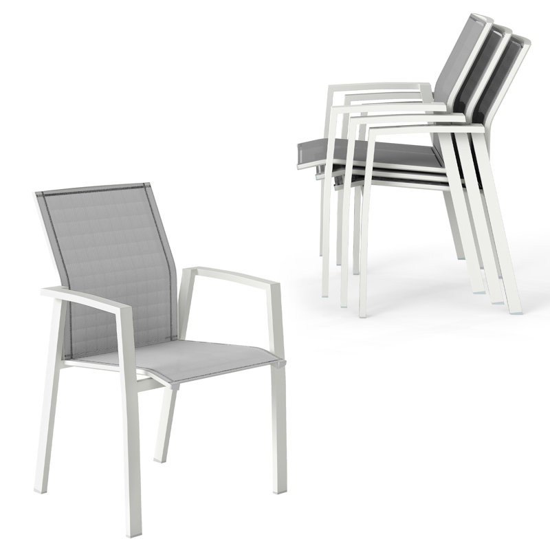 Chaise de patio empilable en aluminium Stemple, entièrement assemblée, Blanc