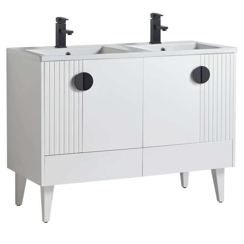 Ensemble de meuble-lavabo double 47 po Saimah, Blanc mat, Noir