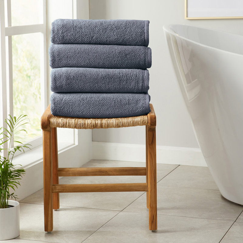 100% Cotton Textured Bath Sheet, Chambray Blue, Bath Towel - 4 Pack