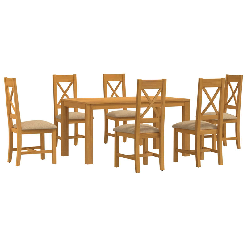 6 -Person Oak Solid Wood Dining Set, 75cm H x 150cm W x 85cm D